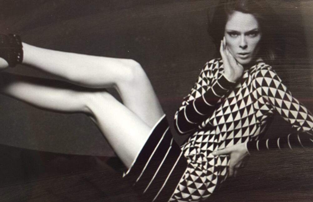 KARL LAGERFELD Black & White Geometric Check Striped Deco Knit Sweater Dress M